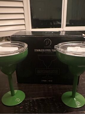Green Stainless Steel Margarita Glasses Set - 2 Pack